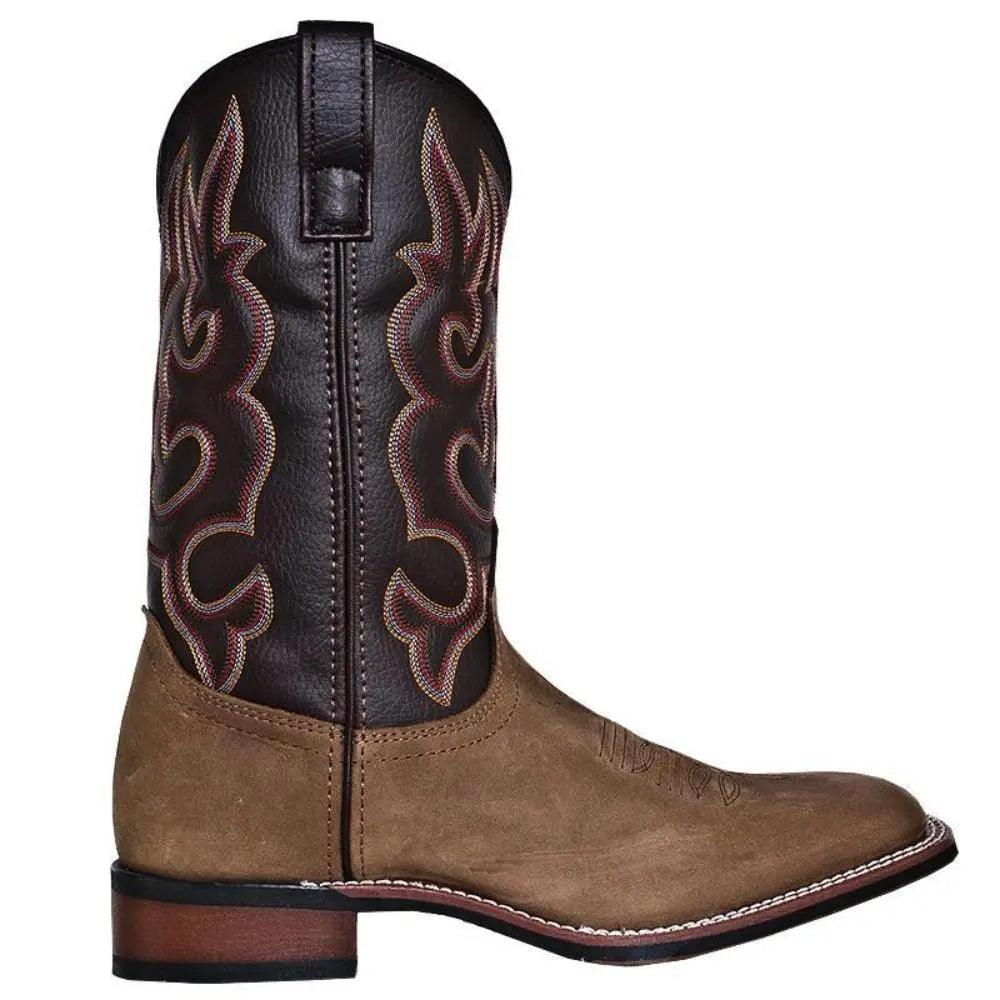 Laredo Men's Lodi Taupe Square Toe Chocolate Leather Western Boot 7898 - BootSolution