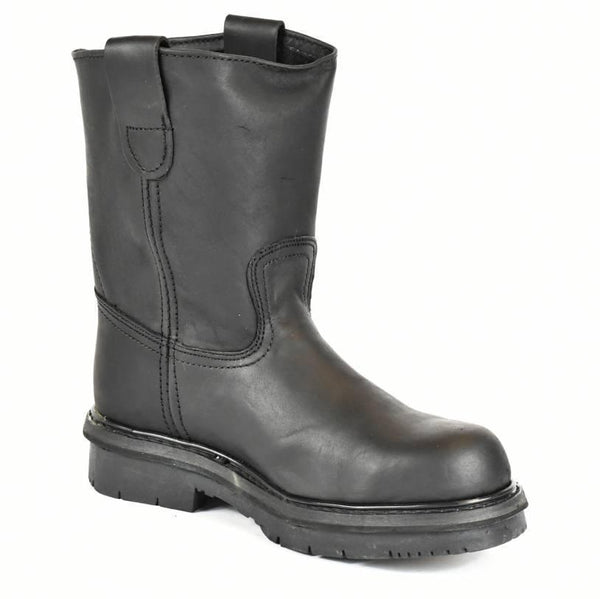Black Leather Soft Toe Pull-On Work Boots -El General Wellington Boots 710-11 - BootSolution
