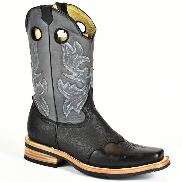 Bonanza Black Leather Square Toe, Rubber Sole Rodeo Boot BA4000B - BootSolution