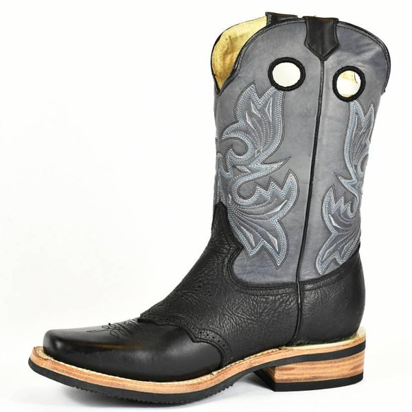 Bonanza Black Leather Square Toe, Rubber Sole Rodeo Boot BA4000B - BootSolution