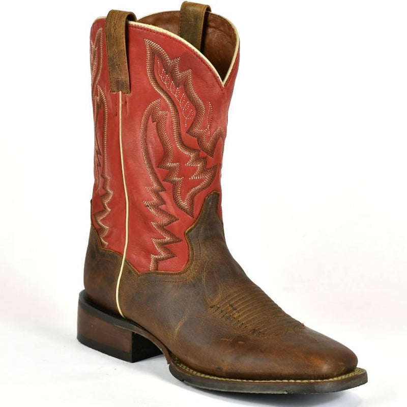 Dan Post Square Toe Distressed Brown Leather Roper Cowboy Boots 4-131 - BootSolution