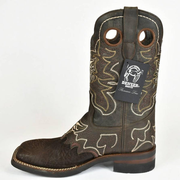 Denver Mountain Rubber Sole Cowboy Boots- Brown Shoulder French Toe 830-S - BootSolution