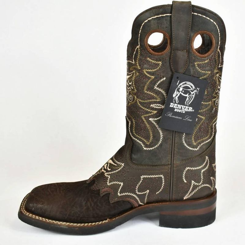 Denver Mountain Rubber Sole Cowboy Boots- Brown Shoulder French Toe 830-S - BootSolution