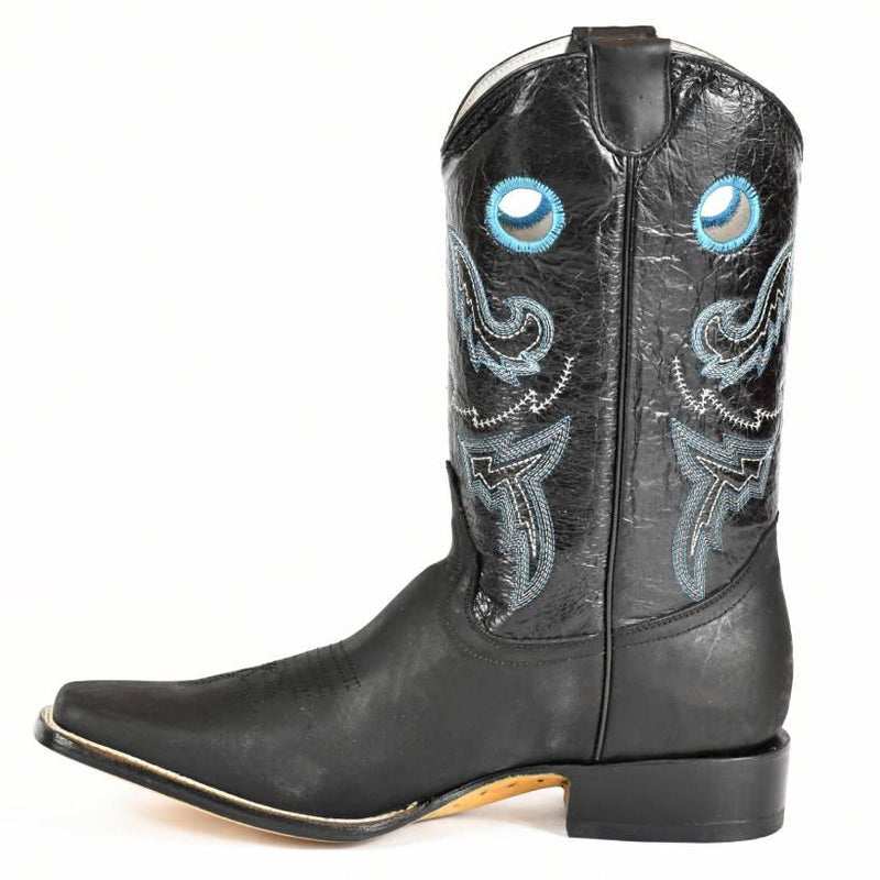 El Norteno Family Black Leather, Leather Sole Rodeo Cowboy Boot-221 - BootSolution