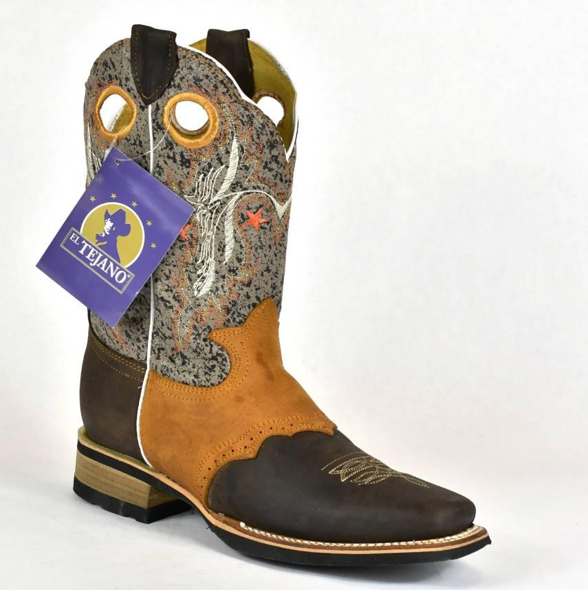 El Tejano Brown and Tan Leather Roper Cowboy Boot-801 - BootSolution