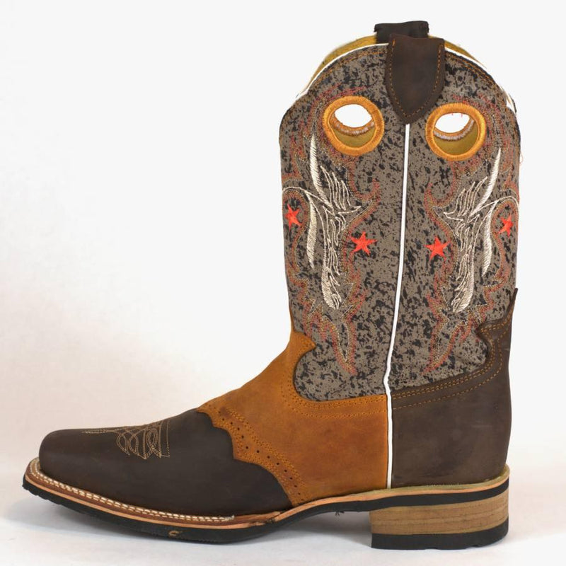 El Tejano Brown and Tan Leather Roper Cowboy Boot-801 - BootSolution