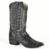 El Tejano Full Quill Ostrich Print Leather Pointed Toe Cowboy Boot 121373 - BootSolution