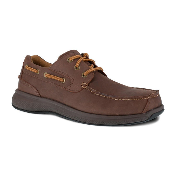 Florsheim Men’s Crazy Horse Memory Foam Comfort Steel Toe Boat Shoe FS2326 - BootSolution