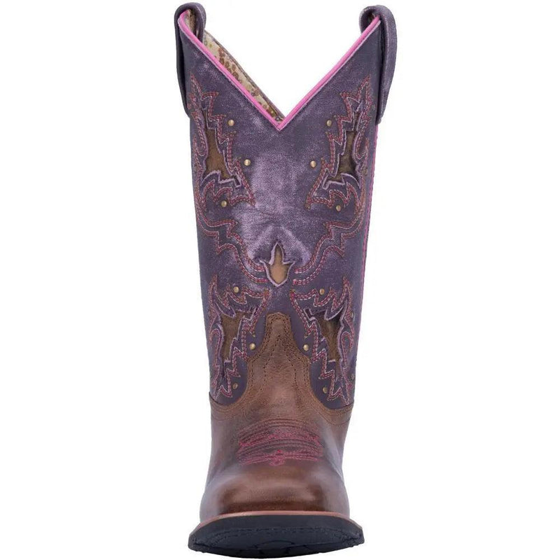 Laredo Lola Square Toe Tan-Purple Leather Women's Cowboy Boot 5657 - BootSolution