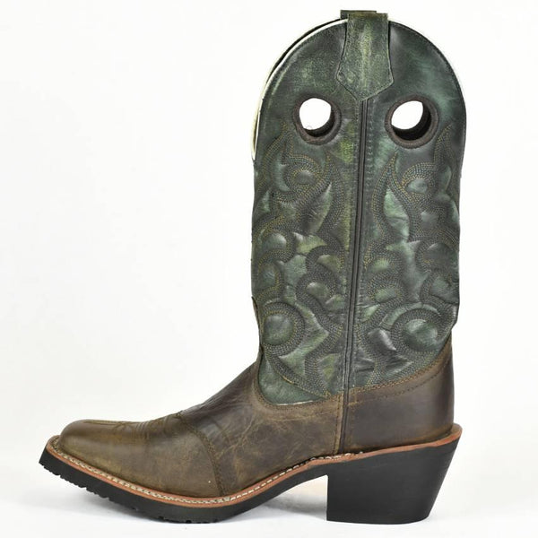 Laredo Roper Cowboy Boot-Brown Leather with Deep Green Shaft 9-2 - BootSolution