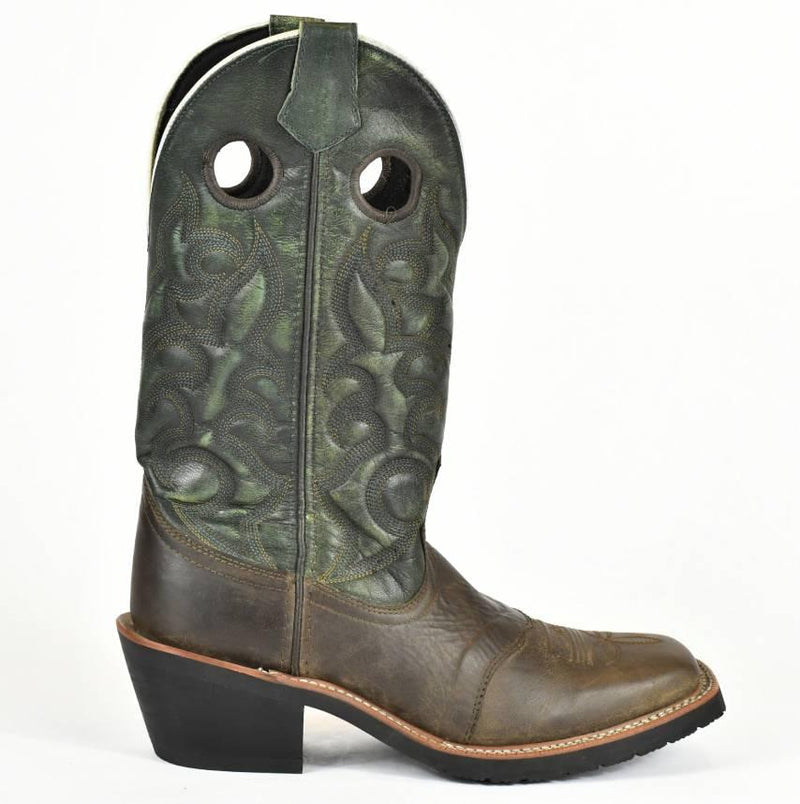 Laredo Roper Cowboy Boot-Brown Leather with Deep Green Shaft 9-2 - BootSolution