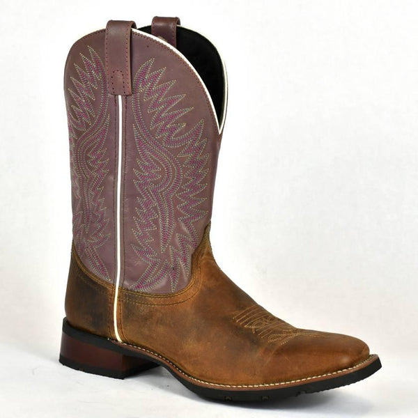 Laredo Roper Cowboy Boot-Brown Leather with Mauve Shaft 3-49 - BootSolution