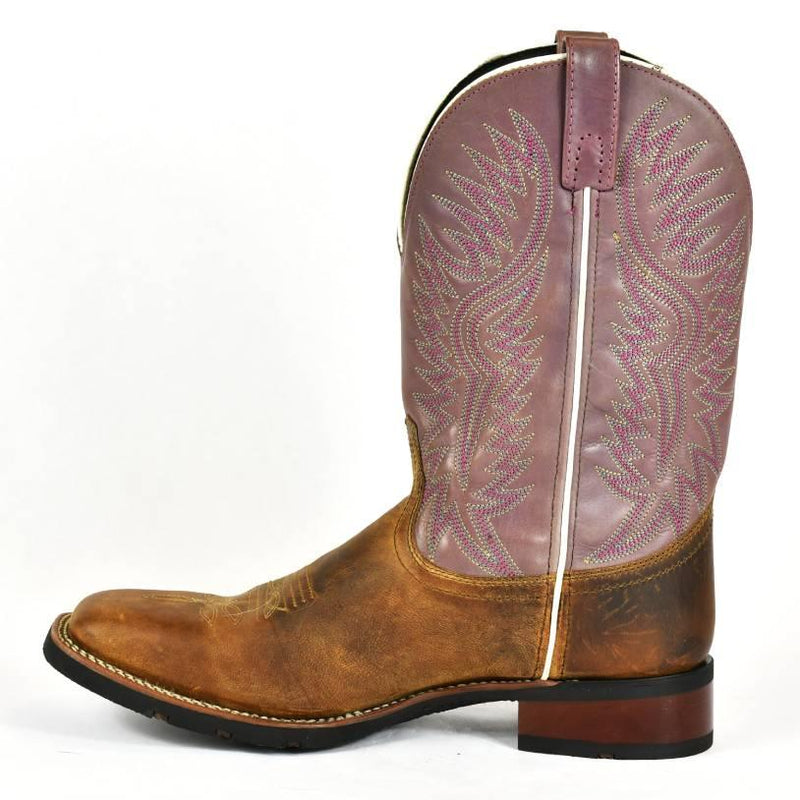 Laredo Roper Cowboy Boot-Brown Leather with Mauve Shaft 3-49 - BootSolution