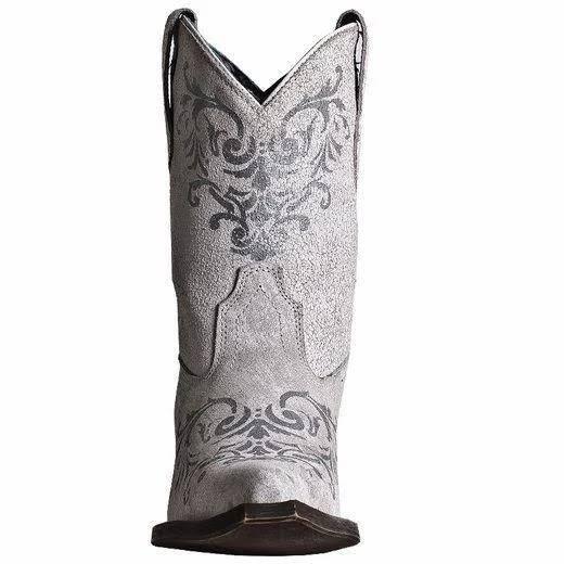 Laredo Women's Snip Toe Antique Tattoo White Cowgirl Boots 4-7 - BootSolution