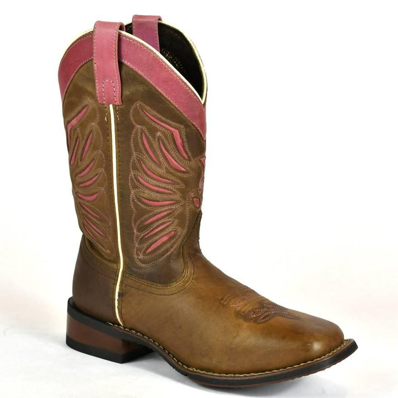 Laredo Women's Western Boot-Square Toe-Brown Leather-Mauve Trim Boots 4-78 - BootSolution