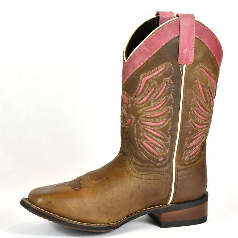 Laredo Women's Western Boot-Square Toe-Brown Leather-Mauve Trim Boots 4-78 - BootSolution
