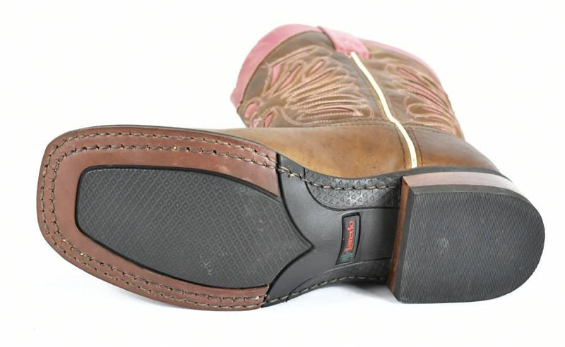 Laredo Women's Western Boot-Square Toe-Brown Leather-Mauve Trim Boots 4-78 - BootSolution