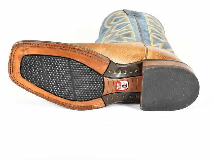 Nocona Men's Roper Cowboy Boot- Blue Denim Shaft - Tan Foot MD5301 - BootSolution